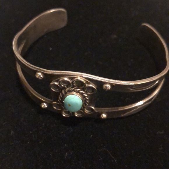 Silver and Turquoise Cuff Bracelet - Picture 2 of 9